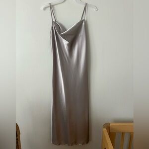 Bebe Satin Sleeveless Midi Dress Silver XS